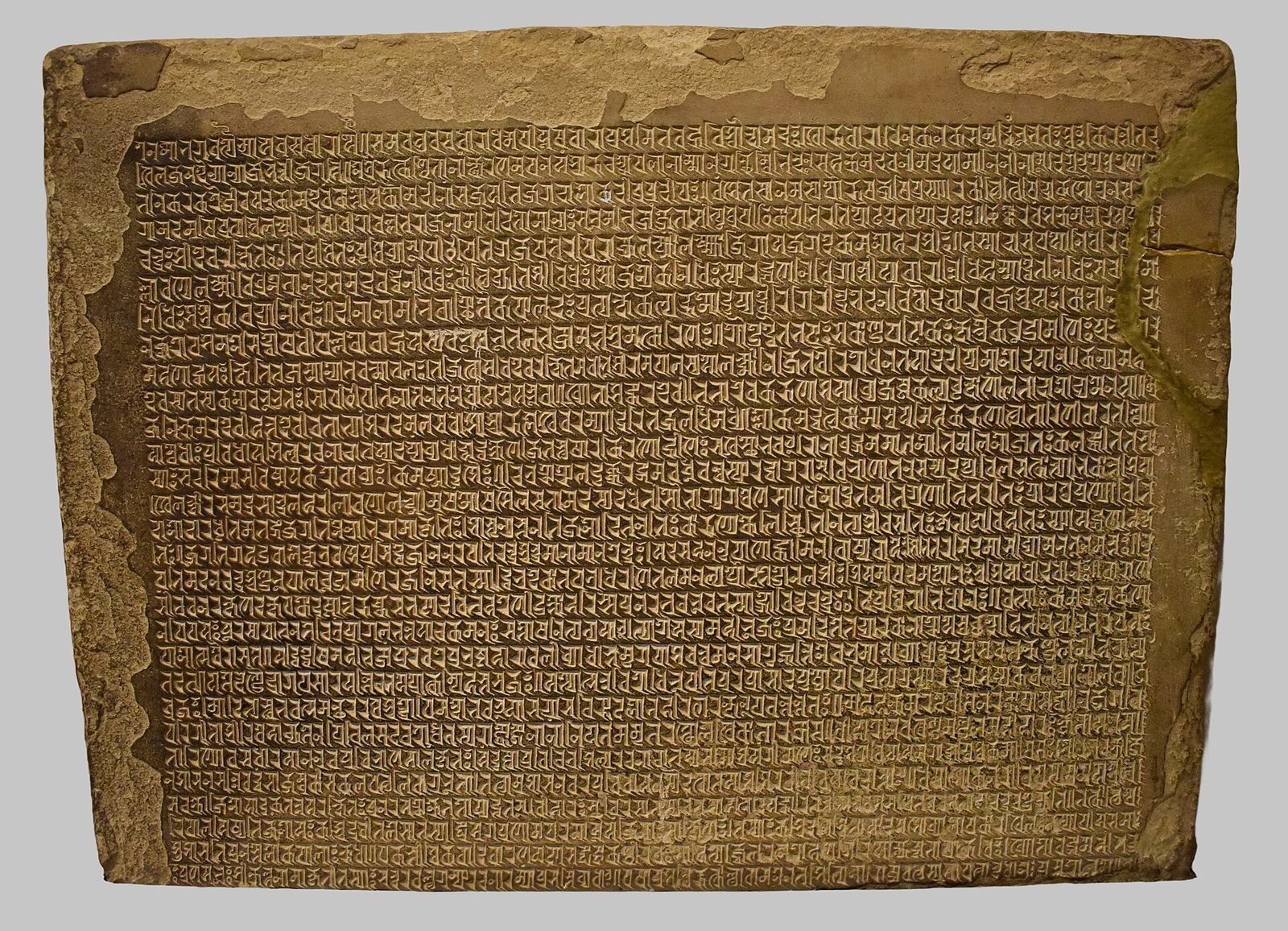 A stone slab covered edge to edge in lines of Nagari script.