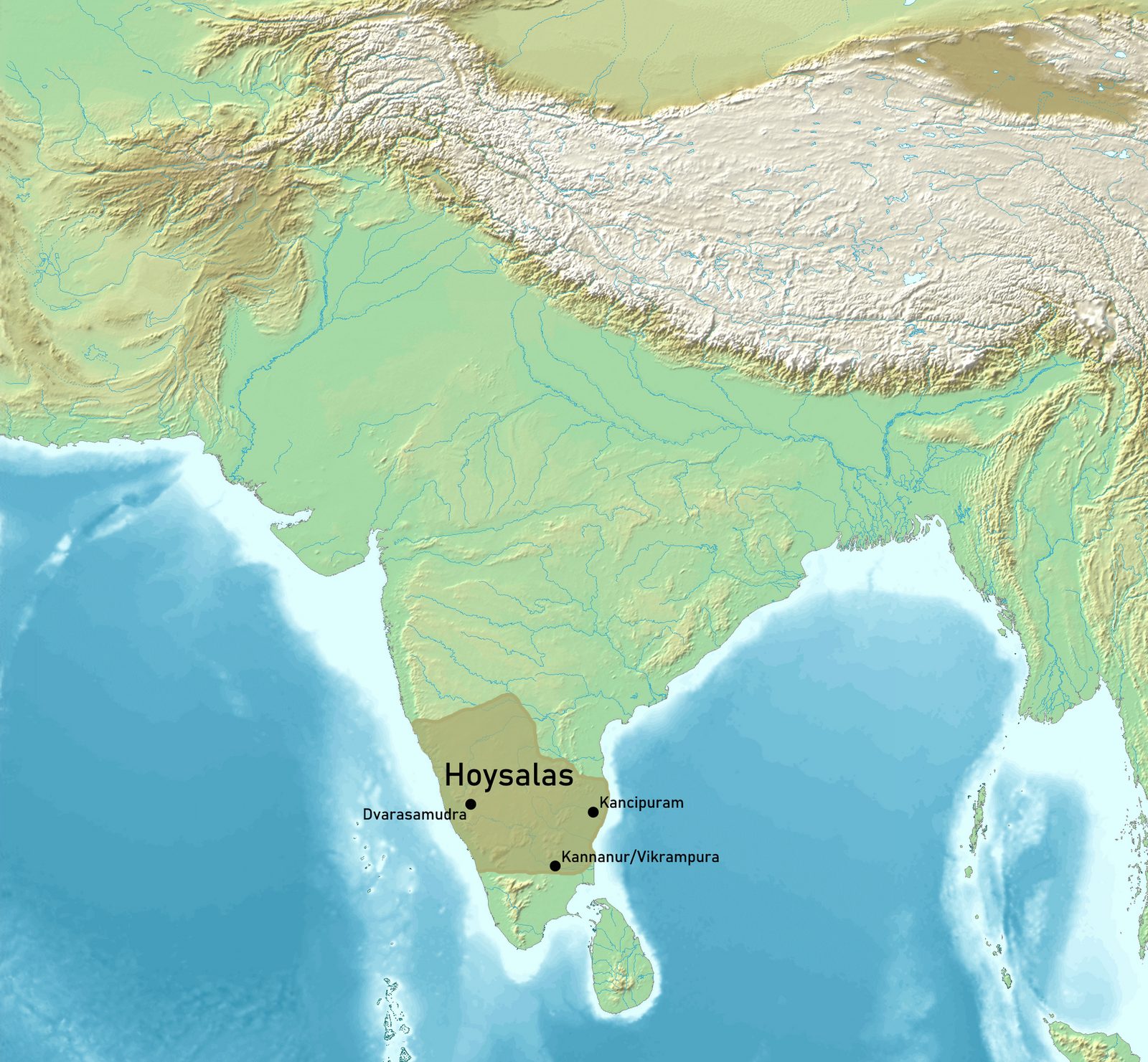 A relief map shading the southern Deccan, with Dvarasamudra marked.