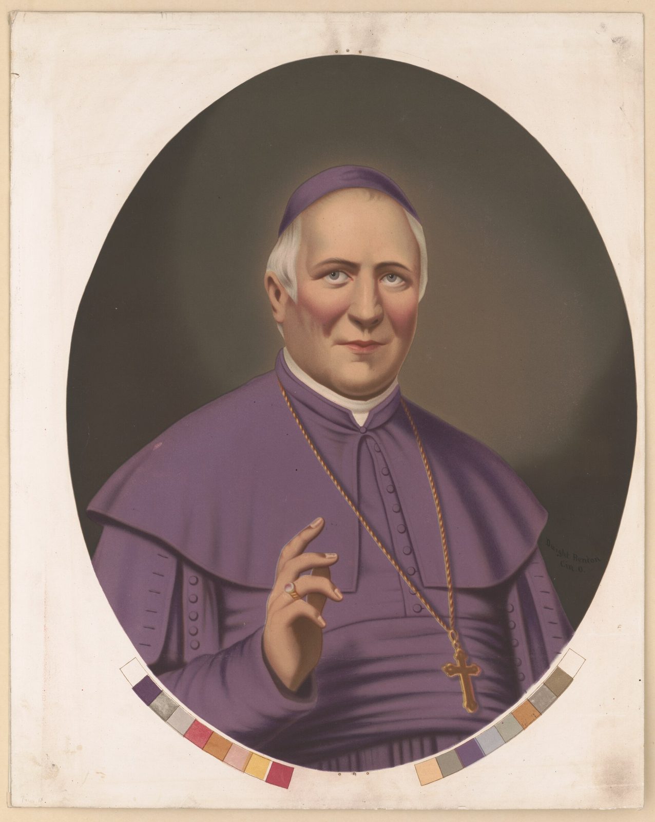 A photographic portrait of an elderly pope seated in a chair in a white cassock and short cape, wearing a skullcap, hands in his lap.